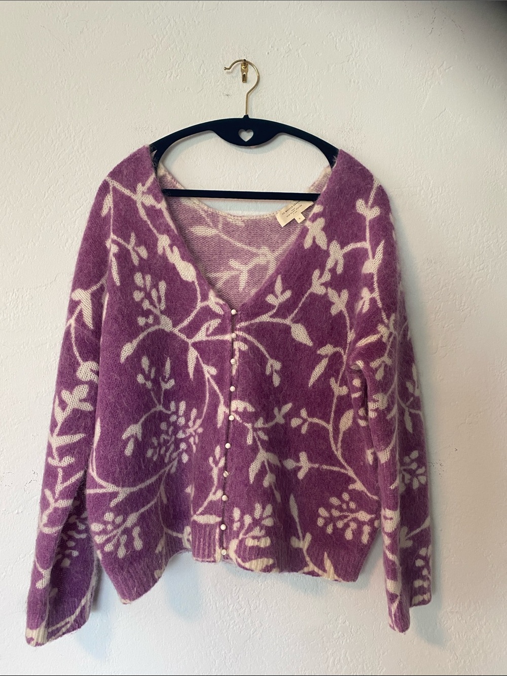 Sezane Fabiana Purple and Cream Floral Button-Front Cardigan